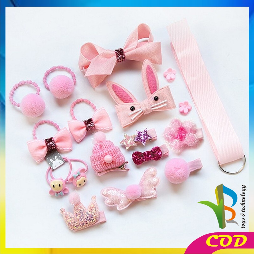 RB-C19 Ikat Rambut Karet Pita Anak 18 in 1 Jepit Rambut Anak | Aksesoris Rambut Hair Clip Import