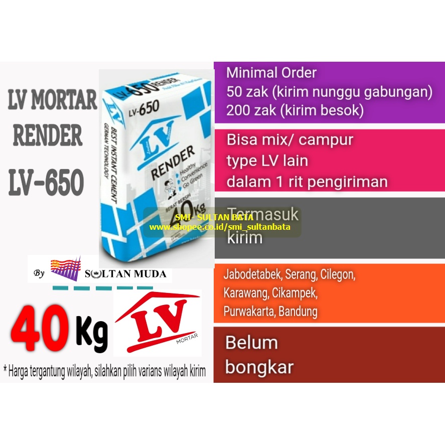SEMEN RENDER (PLASTER + ACI) LV MORTAR LV-650 RENDER (SEMEN INSTANT/ MORTAR/ SEMEN INSTAN) PLASTER +