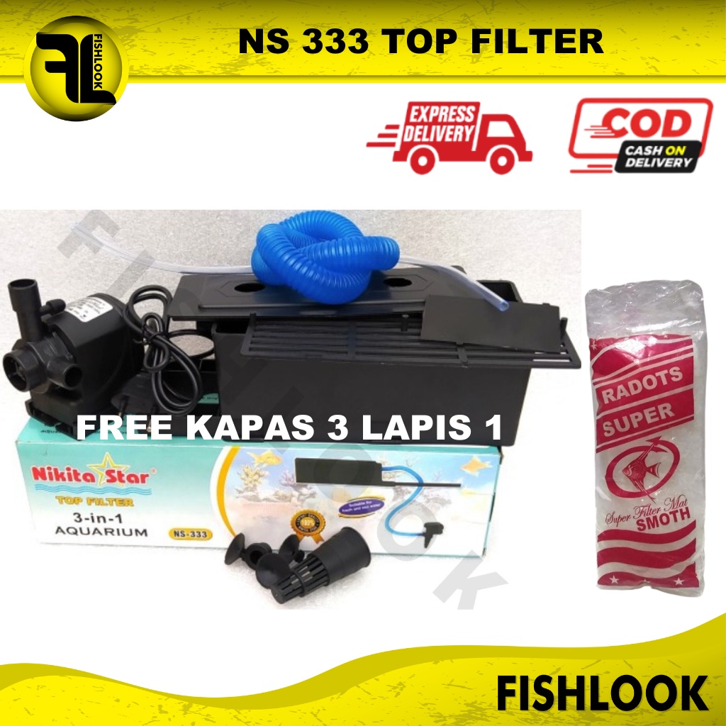 Nikita Star NS 333 ( FREE KAPAS 3 LAPIS )Top Filter Aquarium 3 in 1 NS333 Filter Atas