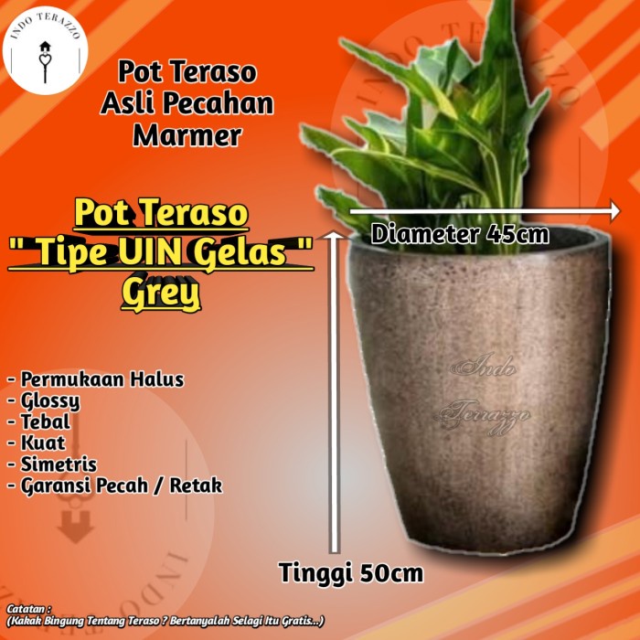 INDO TERAZZO POT BESAR TERASO MARMER T50 D45CM - POT TERASO BESAR KERAMIK MARMER - POT BUNGA TERASO