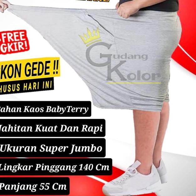 Celana Pendek Pria Big Size Polos Santai Kaos 7/8 Jumbo - Hitam