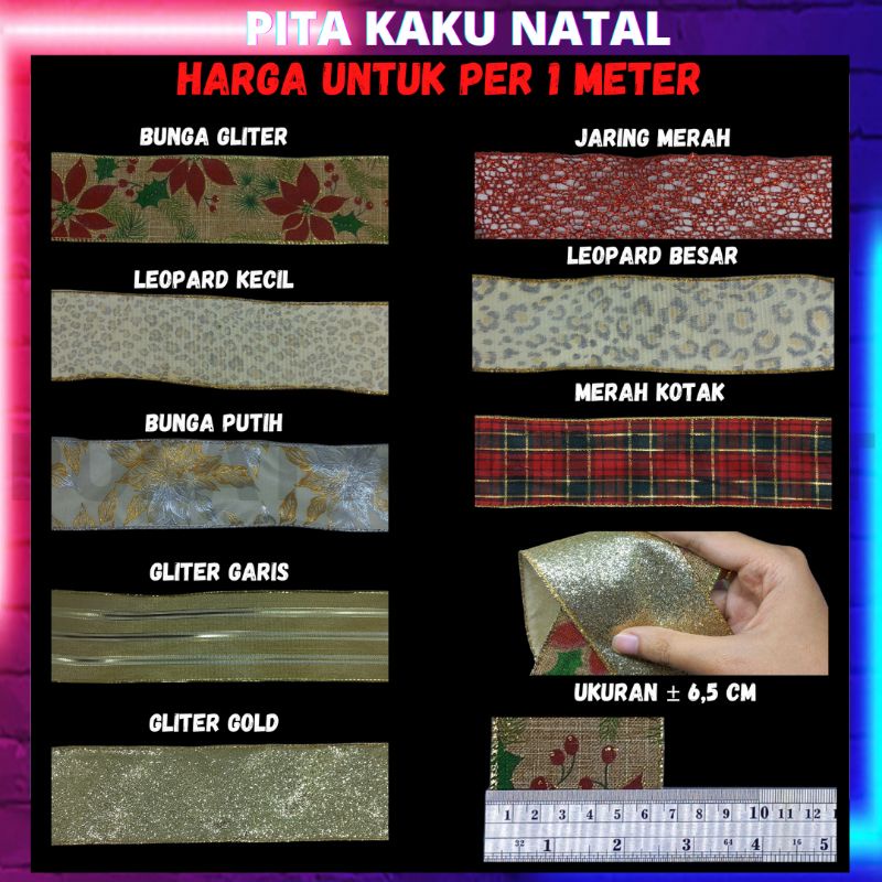 

PITA KAIN ORGANZA JARING KAKU MOTIF HIASAN DEKOR DEKORASI HAMPERS KADO POHON NATAL GAMBAR BUNGA LEOPARD GLITTER EMAS LEBAR UKURAN 6,5CM PER 1 METER