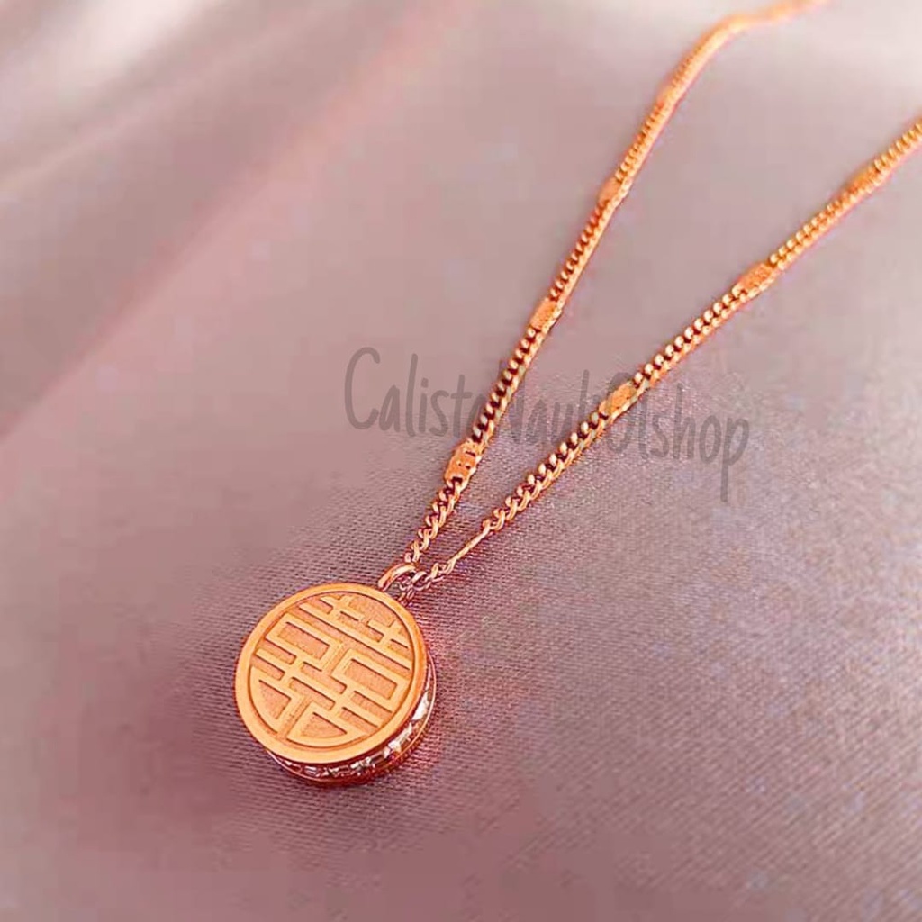 TITANIUM KALUNG DESAIN LINGKAR REZEKI LISE DIAMOND ELEGAN PERHIASAN EMAS KOREA ANTI KARAT DAN ANTI LUNTUR
