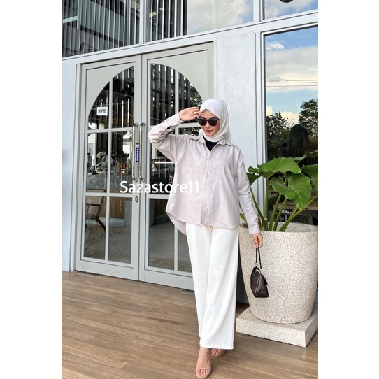 Kemeja Linen Oversized - Oversize Shirt-OVERSIZE LIGHT GREY