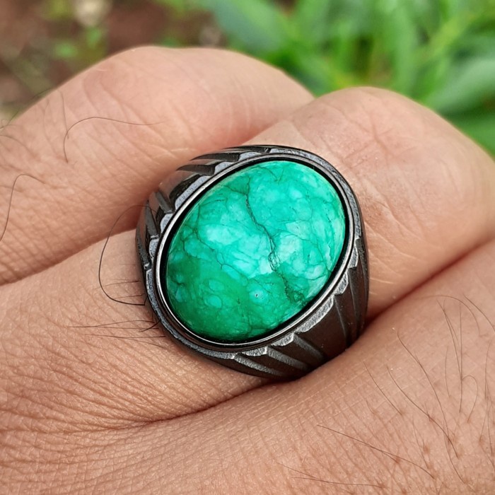 CINCIN BATU GIOK BURMA ASLI NATURAL STONE - Ring hitam, 7