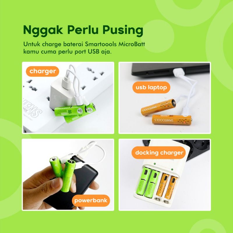 Isi 2buah. Smartoools Baterry AA, AAA USB rechargeable. Baterai isi ulang smartools