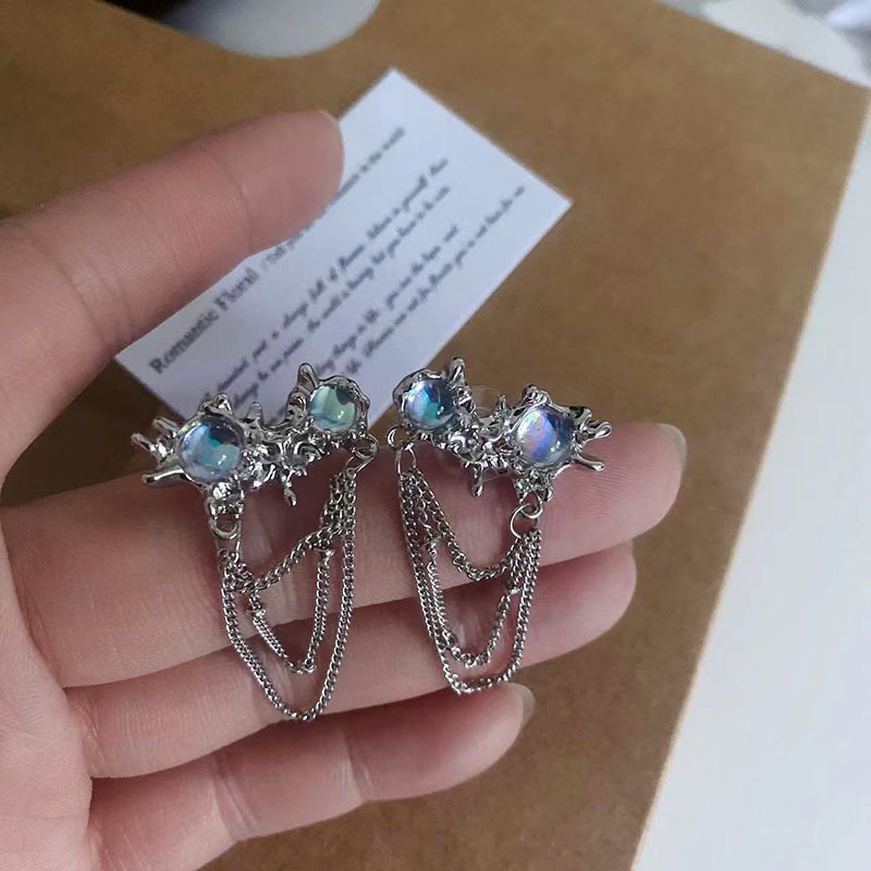 Anting Tusuk Gantung Desain Batu Moonstonerumbai Gaya Mewahharajukukorea Untuk Wanita