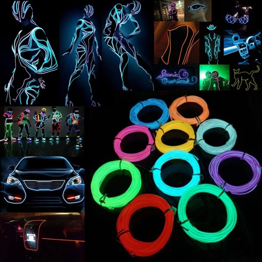 Lampu Neon Glow Light EL Wire Flexible CCFL Electroluminescent Meteran