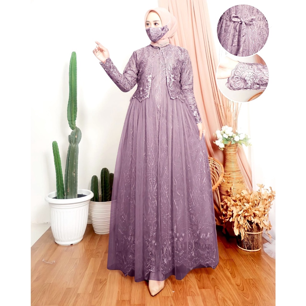 Gamis Mirasea Busui Friendly / Gamis Brukat Kondangan Premium / Gamis Kondangan Tile Mutiara / Long Dress Mewah Elegan