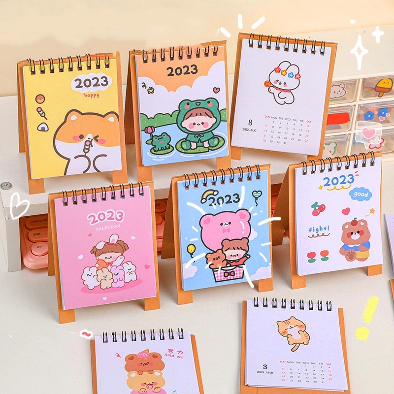 1pc Kalender Meja Mini 2023 Motif Kartun Hewan Lucu Untuk Dekorasi Kantor / Sekolah