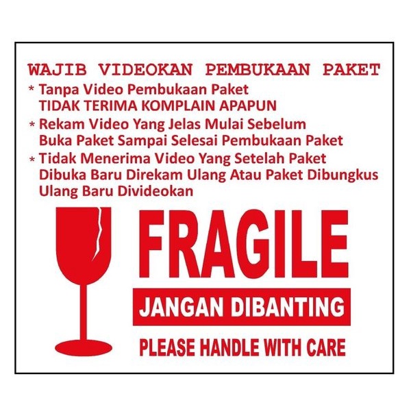 

Stiker Fragile wajib video unboxing Komplain jangan dibanting olshop