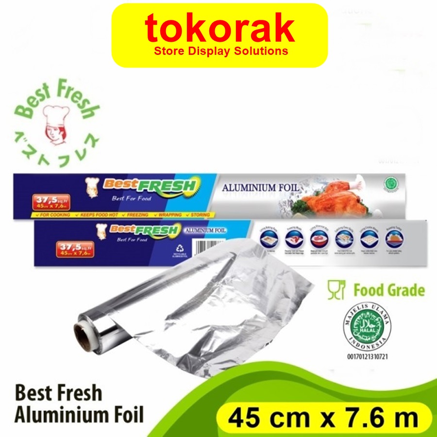 ALUMINIUM FOIL ROLL 45 CM x 7.6 M BEST FRESH WRAPP FOR FOOD