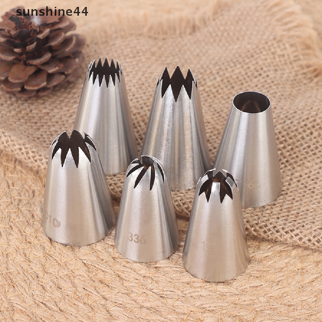 Sunshine 6Pcs Ujung Mulut Pipa Icing Bahan Stainless Steel Ukuran Besar