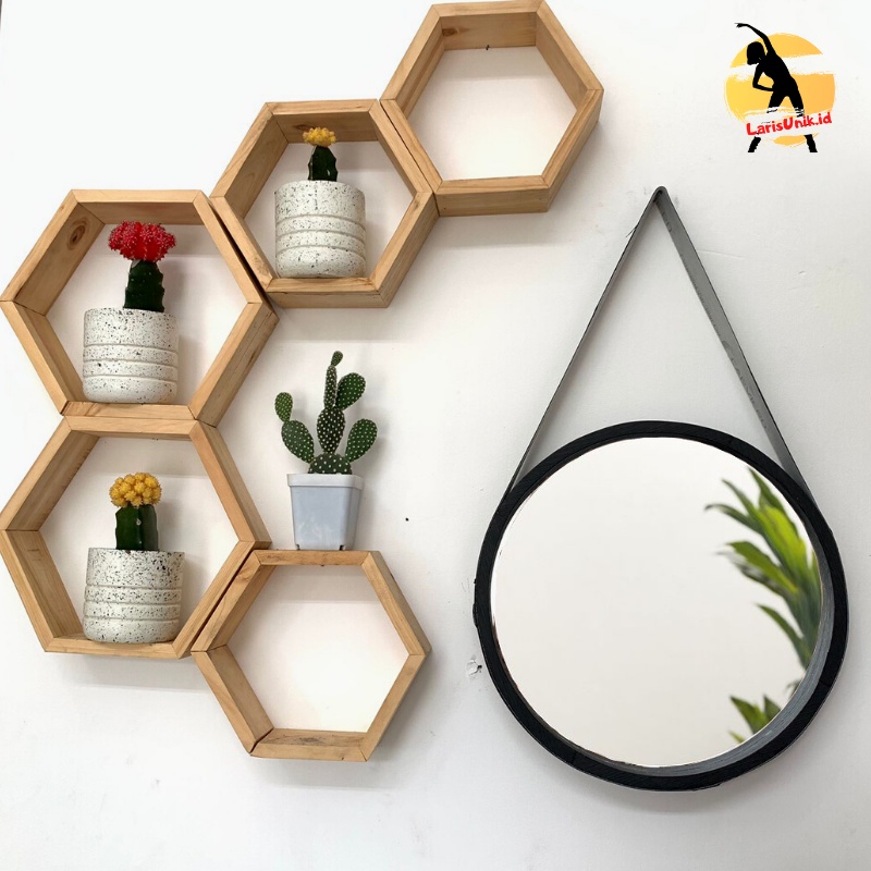 Aesthetic Mirror Cermin Bulat Bulet Gantung Dinding Dekorasi Hiasan Untuk Rumah Kamar Tidur Wastafel Mandi Toilet Besar Diameter 35CM Cermin Hias Rias Dandan Make Up Kosmetik Ceweek Motif Kayu Vintage Bundar Hanging Miror Murah Tali Frame Tebal