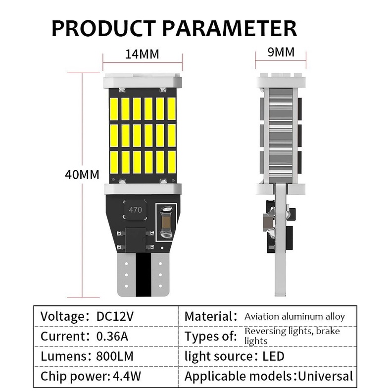 LED Mundur T15 W16W Lampu T10 45 Mata W5W CANBUS 12V SMD 4014 1000LM