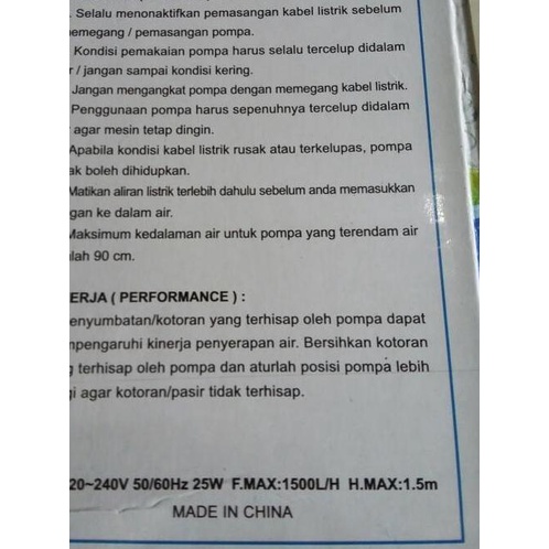 pompa aquarium amara aa 1600/pompa celup amara aa 1600