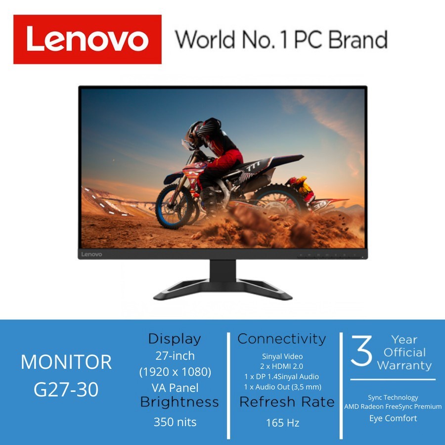 Lenovo G27-30 27 Inch Gaming Monitor - FHD VA 165Hz 1ms