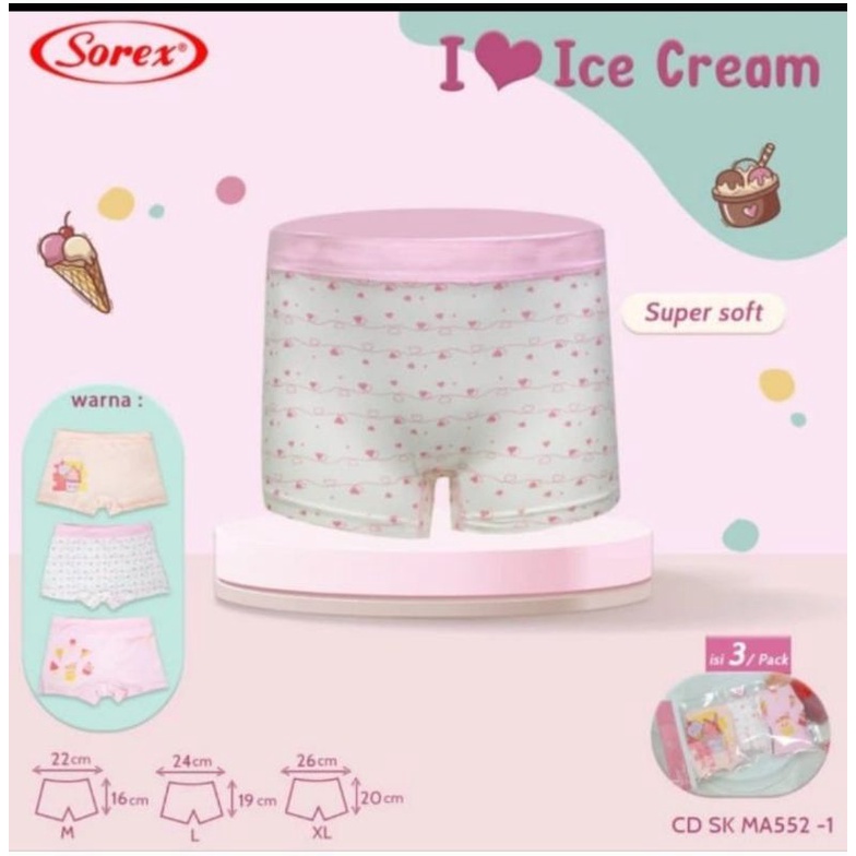 Celana Dalam Anak Boxer cewek Sorex kids Sk MA 552 (3 pcs)