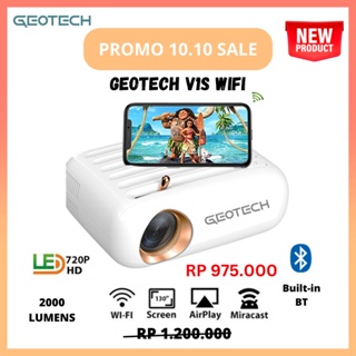 Mini Proyektor GEOTECH V1S Projector Mini LED Portabel with Bluetooth 2000 Lumens bisa Connect Hp Tanpa Kabel