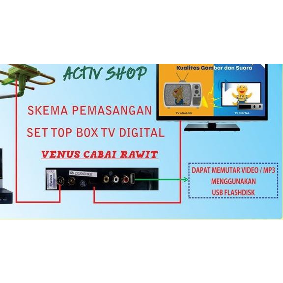 Antena TV Digital VENUS CABAI RAWIT INDOOR OUTDOOR Plus Booster 5V - PLUS KABEL 10M