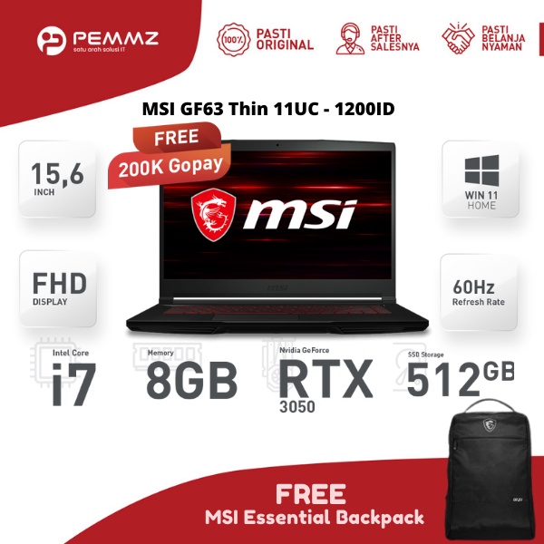 MSI GF63 THIN 11UC - 1200ID - i7-11800H - RTX3050 4GB - 144HZ