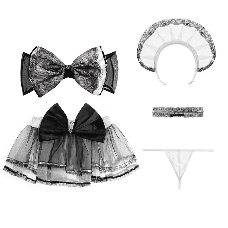 Lingerie Sexy Cosplay Seragam Bow Maid Set Wanita Lingerie g string Rok pendek A360