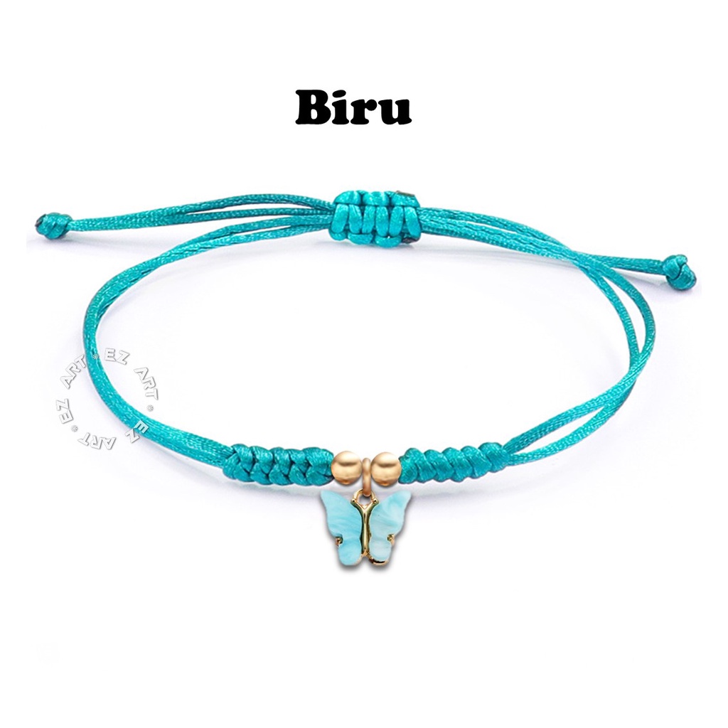 GELANG GANTUNGAN KUPU-KUPU BUTTERFLY CHARM TALI SATIN SERUT LEMBUT WARNA WARNI ADJUSTABLE UNTUK WANITA