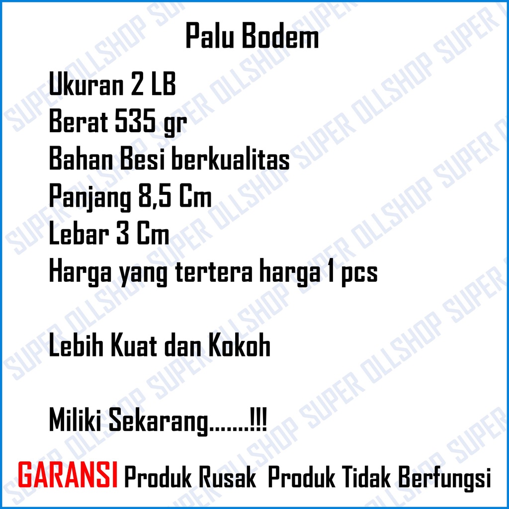 Palu Besi Kepala Bogem Godam Bodem Batu Tanpa Gagang Kayu Fiber 2 Lb Murah Kecil