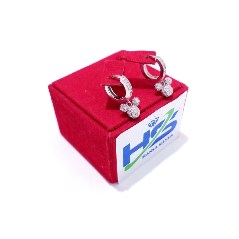 Anting Perak Asli Silver 925 Lapis Emas Putih Jepit Mickey Mouse - Anting Wanita Anti Karat