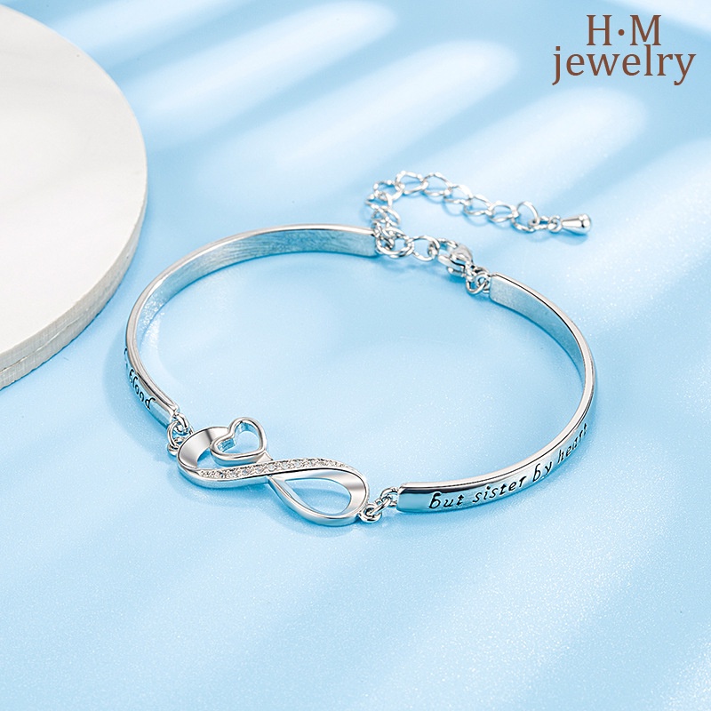 Gelang Tangan Sterling Silver 925 Motif Print Angka 8 Simple Untuk Wanita 2022