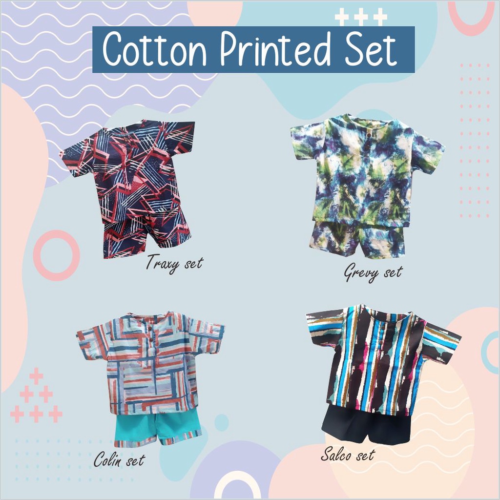 Playset / setelan baju motif atasan dan bawahan anak unisex model print bahan katun nyaman dan adem 