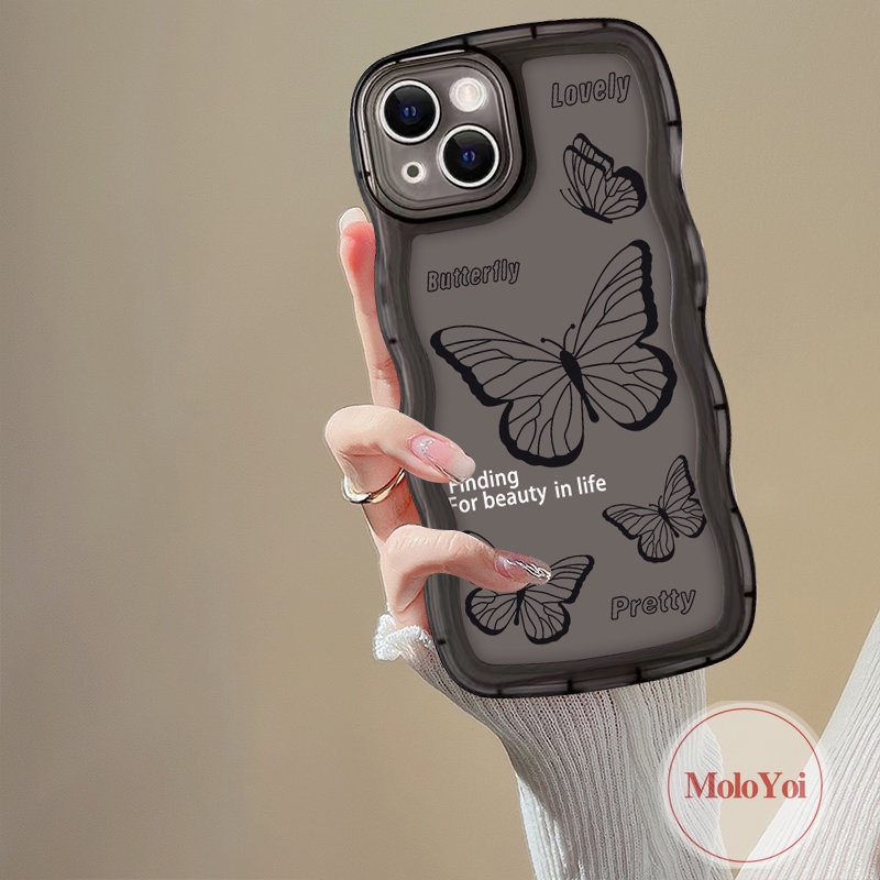 Soft Case Tpu Motif Kupu-Kupu Hitam Retro Untuk iPhone 11 7Plus 12 13 14 Pro Max XR 6s 6 8 7 14 Plus X XS Max SE 2020