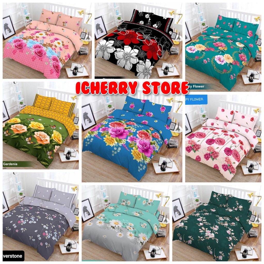 4in1 Full Set Bedcover + Sprei Vito 3D Queen King 160x200 180x200 Motif Gardenia, Eden, Picasso, Sil