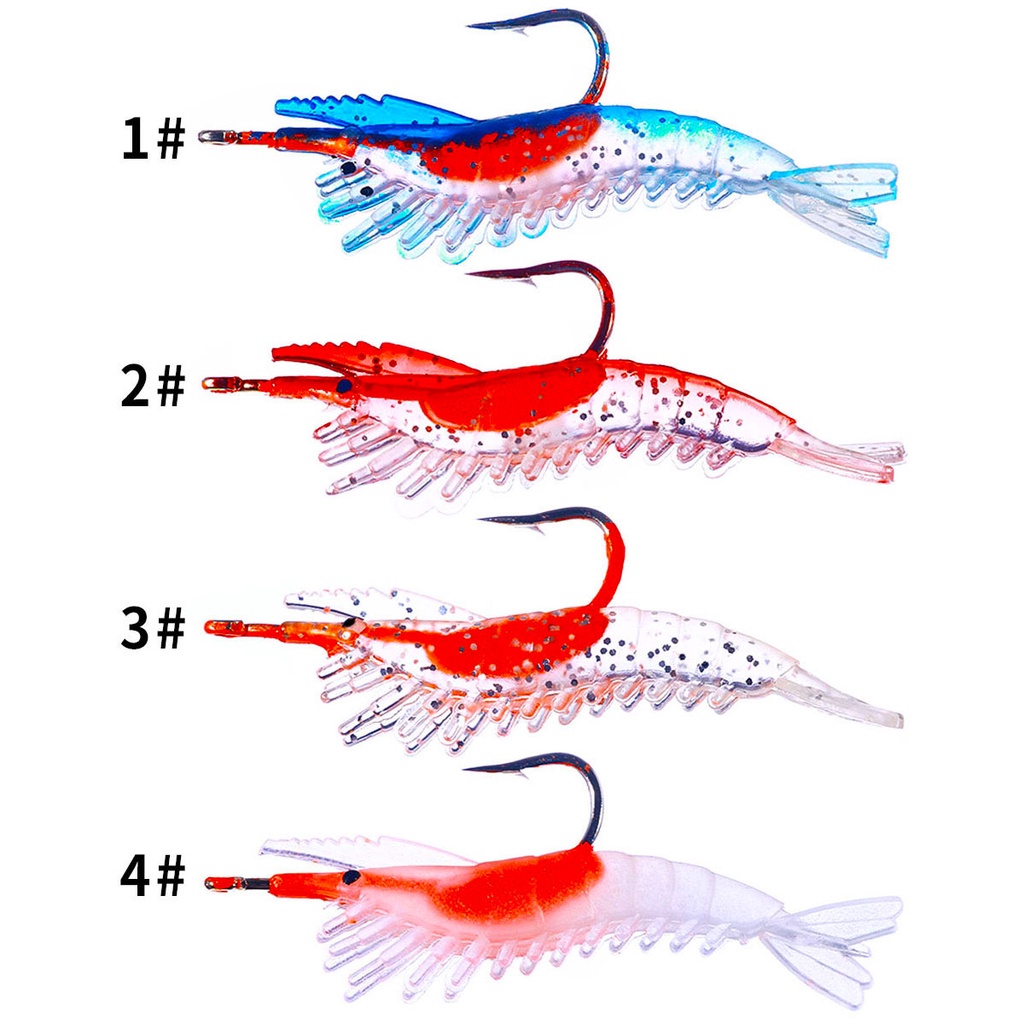 Hengjia 5Pcs/Bag Umpan Pancing Softlure Bentuk Udang Shrimp Bait Bahan Silikon Ukuran 6cm3g Prawn Lure With Sharp Hook