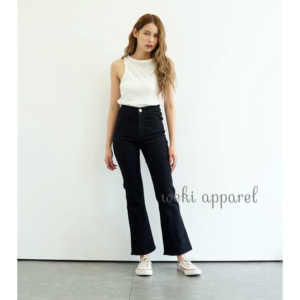 WEKI  Celana Jeans Cutbray  Wanita Highwaist Polos