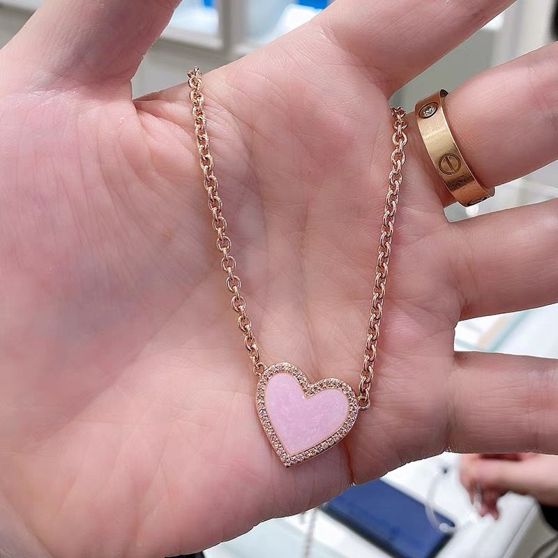 Pandora Kalung 925 Silver Rose Gold 18K Hias Liontin Hati Pink Untuk Wanita