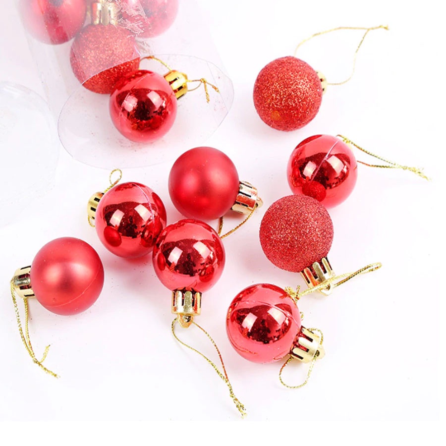 Ornamen Gantungan Pohon Natal Bola Hiasan Pohon Natal 4 CM 1 SET 12 PCS MERAH / GOLD / SILVER / UNGU Mini Bola Plastik Polos Tekstur Ball Christmas Bola Dekorasi Ball Decoration