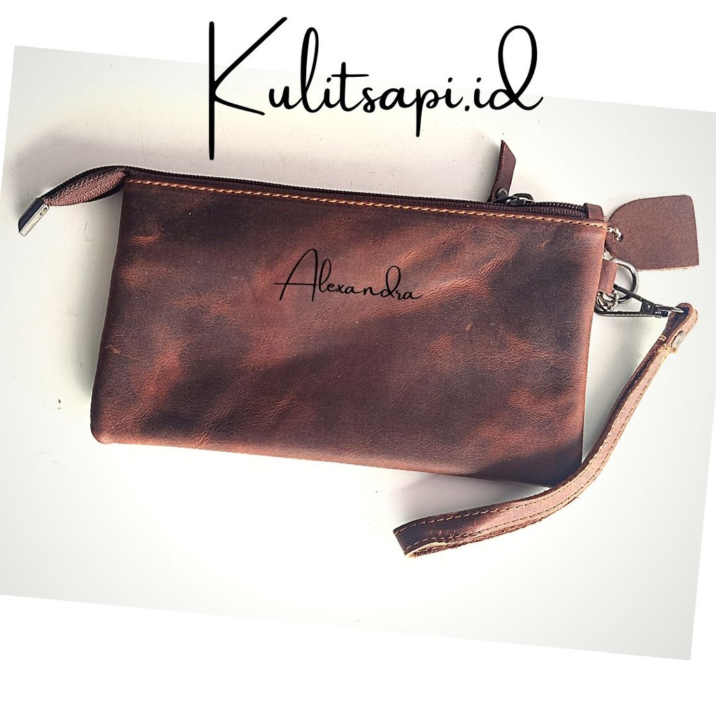 pouch dompet kulit asli Custom Vintage oil Leather