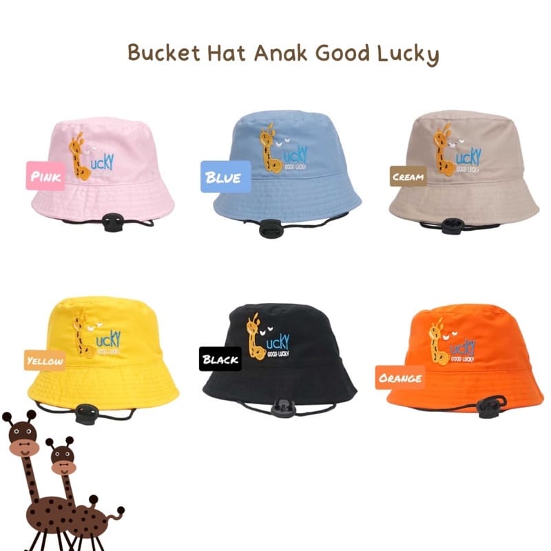 Topi Bucket Anak Tali Jerapah Bordir Good Lucky bisa bayar di tempat