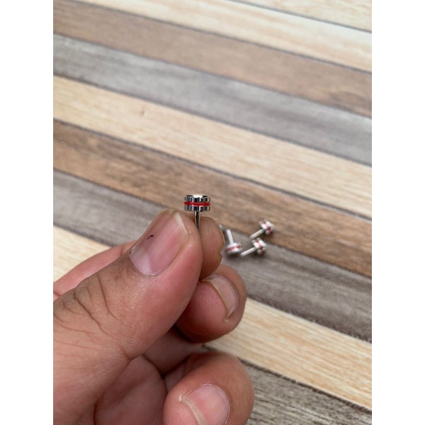 Crown knop Jam tangan Silver list Merah Size 6mm