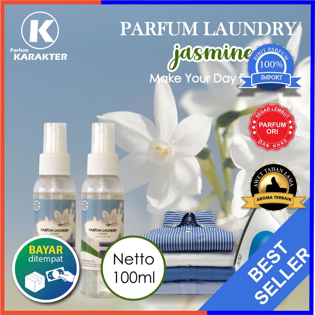 [ TESTER ] Parfum Laundry JASMINE | Untuk Setrika Pakaian Model Botol Spray | Kemasan 100ML | Bisa COD