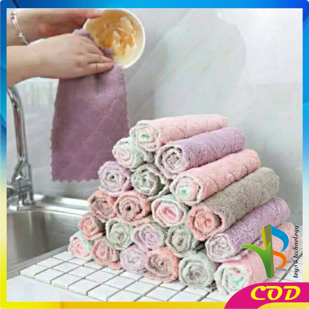 RB-C225 Kain Lap Piring Anti Minyak Bahan Coral Fleece / Kain Lap Dapur Microfiber Serap Air Murah