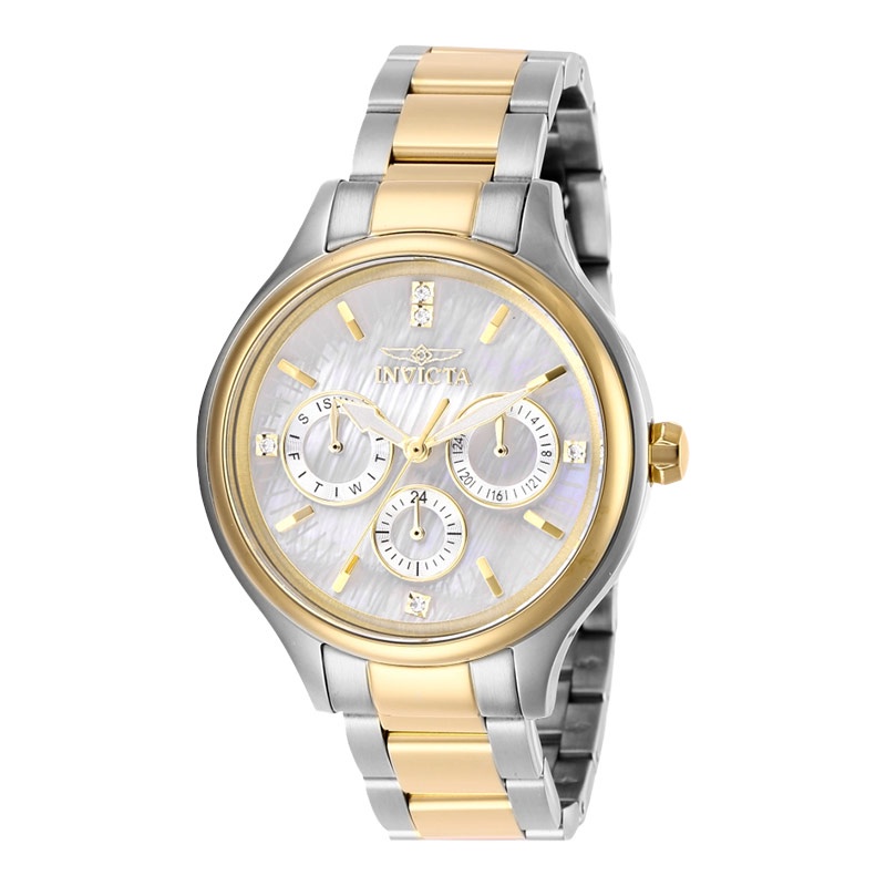 Jam Tangan Wanita INVICTA Angel 28655 Mother of Pearl Dial Dual Tone Stainless Steel Strap