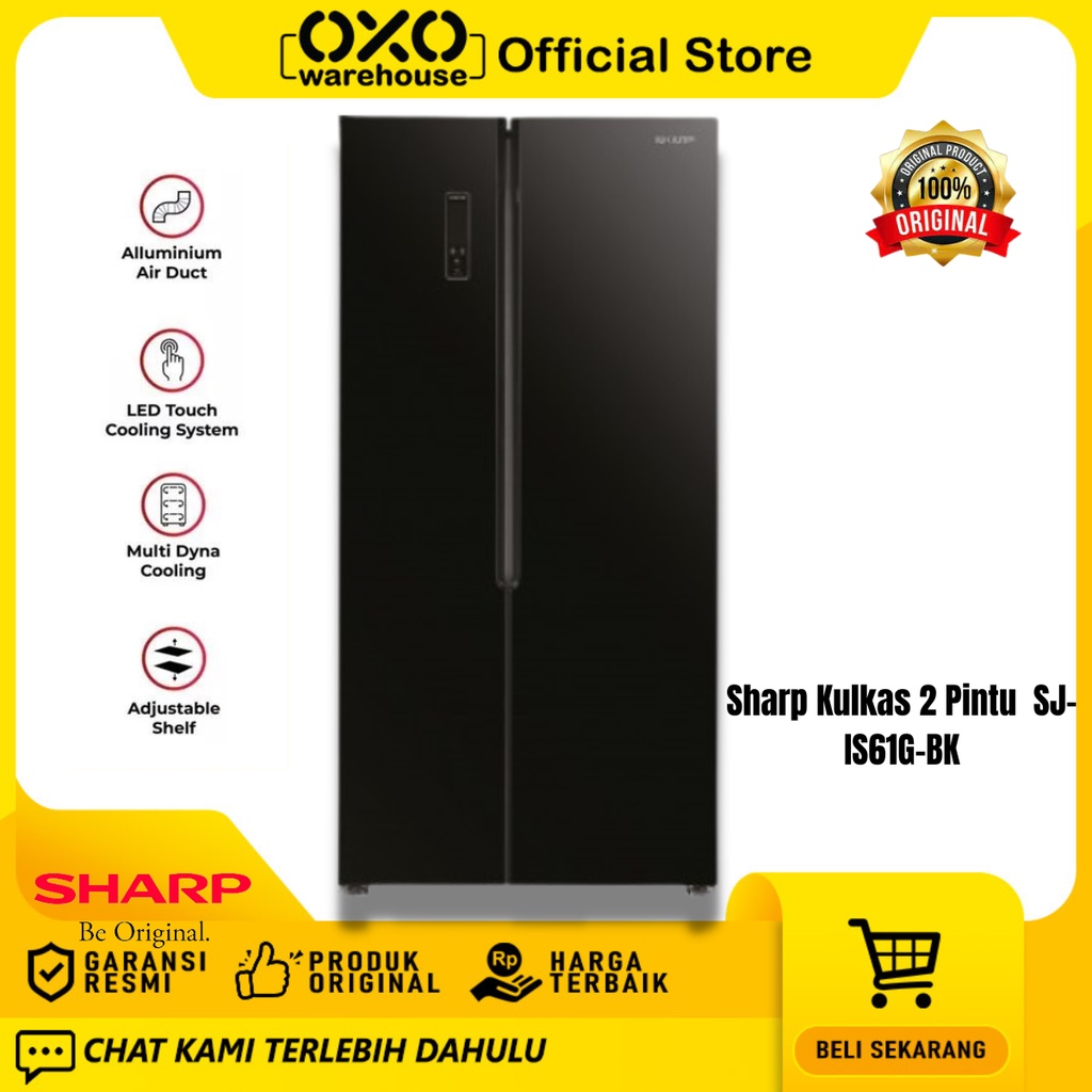 Sharp Kulkas SJ-IS61G-BK 2 Pintu Refrigerator Side By Side Queen Series 758 Liter Low Watt Garansi R