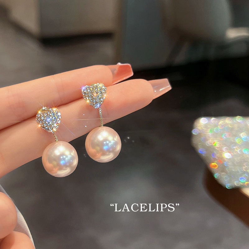 Anting Stud Kristal Mutiara Bentuk Hati Warna Emas Dapat Dilepas Untuk Wanita