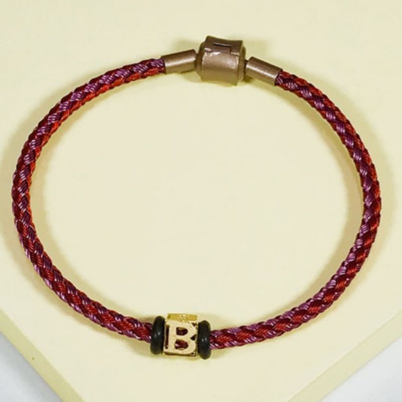 Gelang Tali Liontin Huruf B Balok Koleksi Josean Elegant Emas Asli
