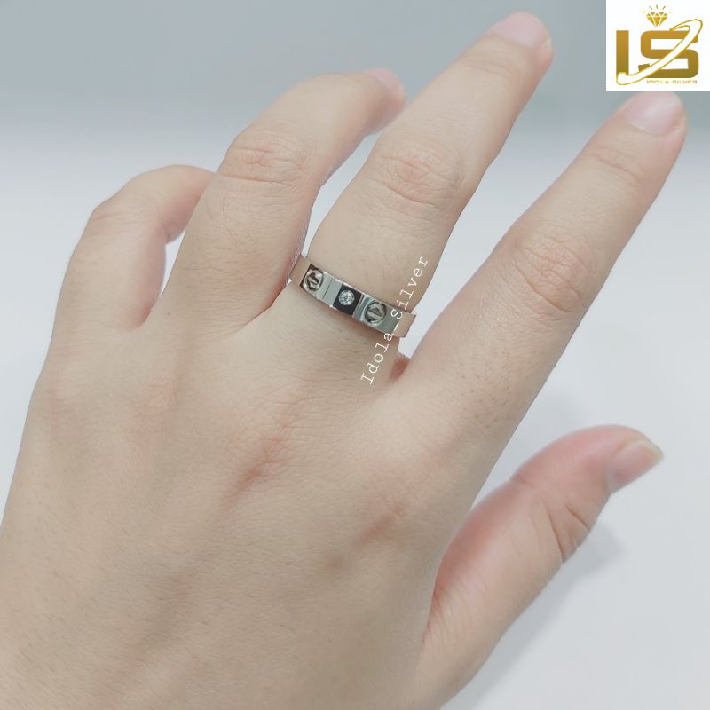 CINCIN CARTIR PERAK ASLI SILVER 925 LAPIS EMAS PUTIH MODEL CARTIR POLOS PERMATA - CINCIN PRIA WANITA