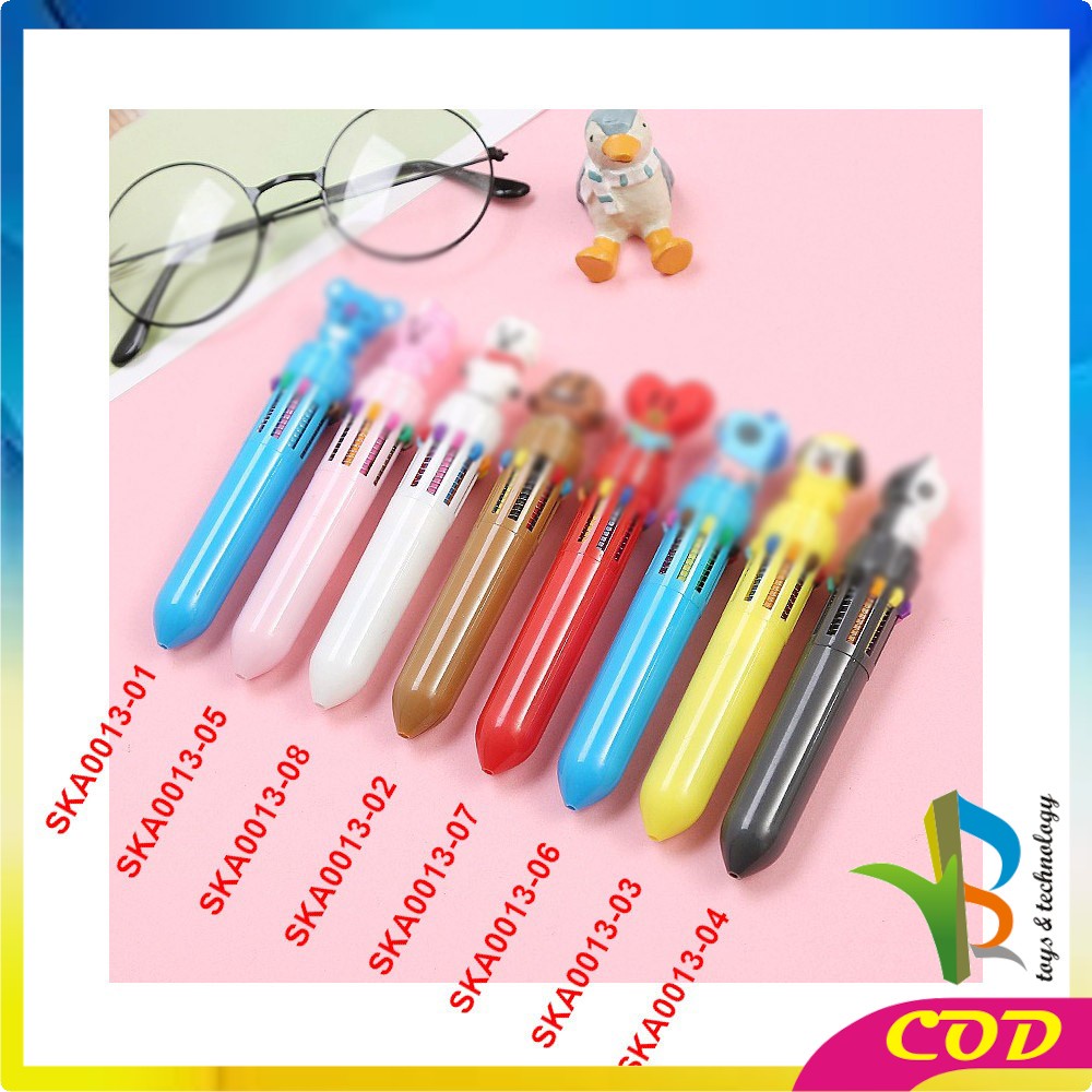 RB-A13 PENA Karakter Rainbow Pulpen Kartun 10 Warna Pen Warna Warni Bolpoin Karakter Lucu