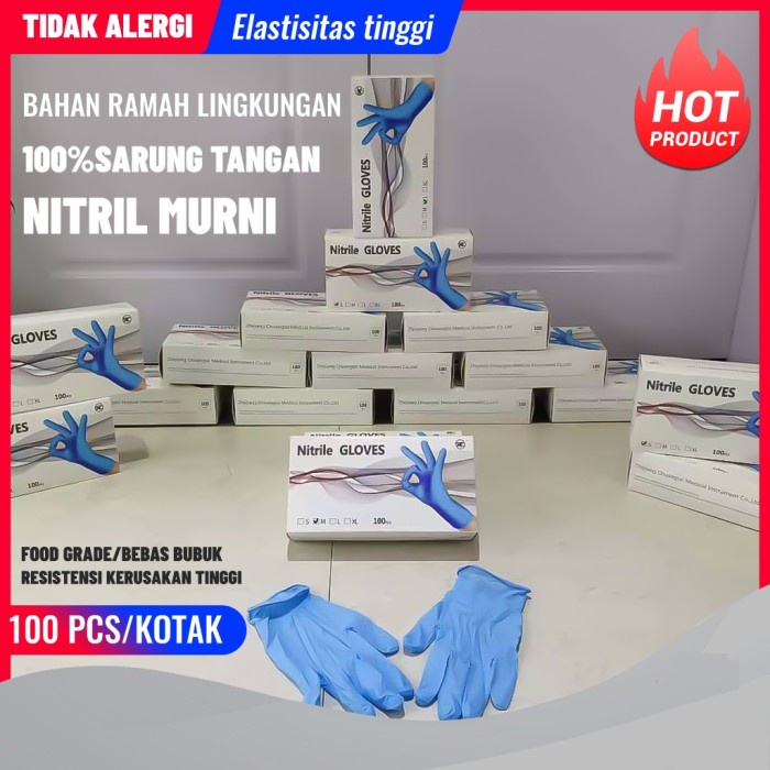 Sarung Tangan Medis Nitrile Gloves non sterile powder free Isi 100 - L