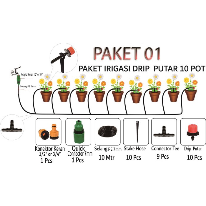 Irigasi Paket Irigasi Pot Drip Putar 10 Pot / Drip Putar / Paket 01